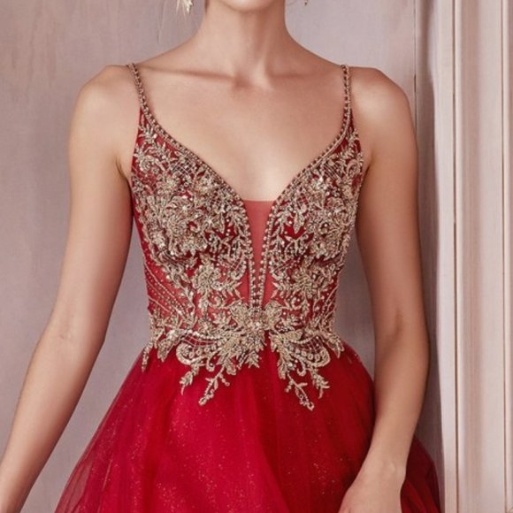 NEW BURGUNDY/GOLD LAYERED TULLE A-LINE FORMAL EVENING PARTY LONG GOWN CD0195 - Picture 7 of 8